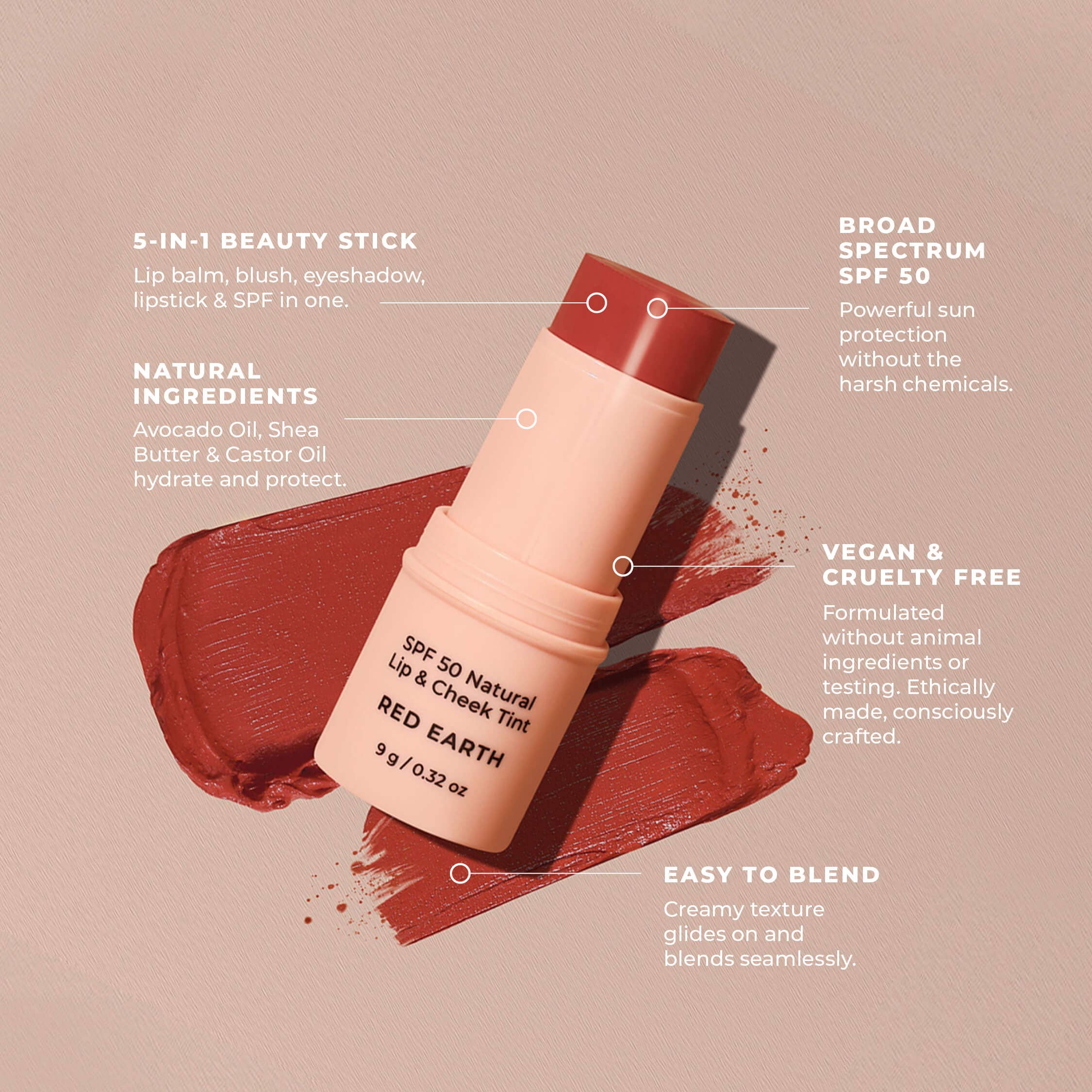 SPF 50 Natural Lip & Cheek Tint: Red Earth
